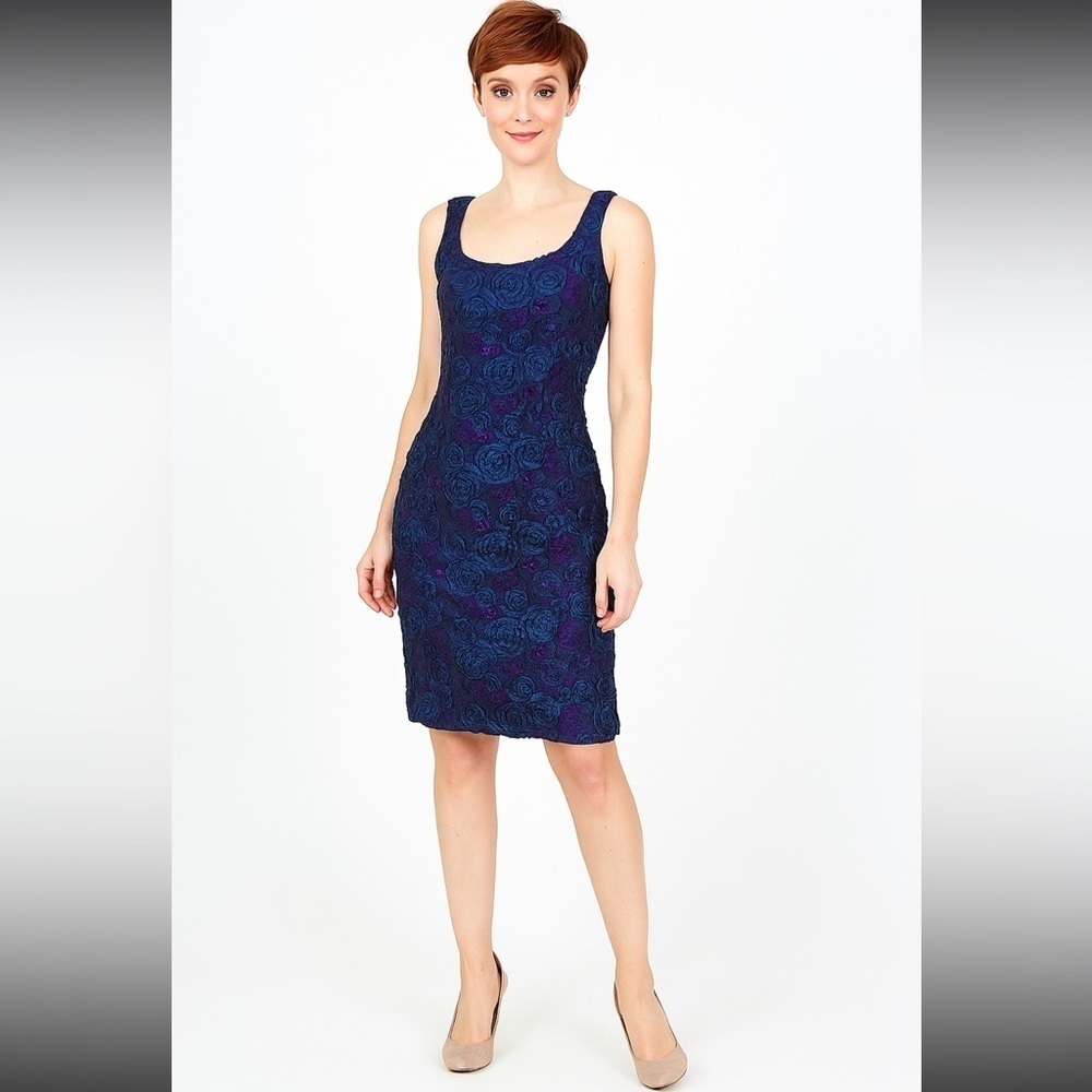 IGNITE EVENINGS Y2K 3D Floral Navy Blue Sequined Sheath dress 8 vintage women's